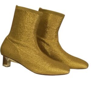 NEW Robert Clergerie Paris Gold Pany Lurex Stretch Metallic Knit Ankle Boots 6.5